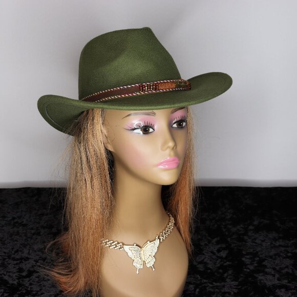 Accessories - Women's Cowboy Hat with Detailed Band - Green
